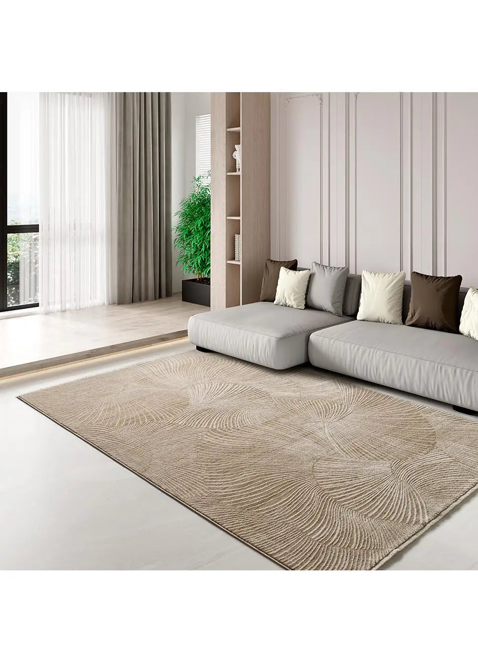 Tapis intérieur beige rectangulaire l.160 x L.230 cm ONA géométrique avec franges - ATTICGO - 8