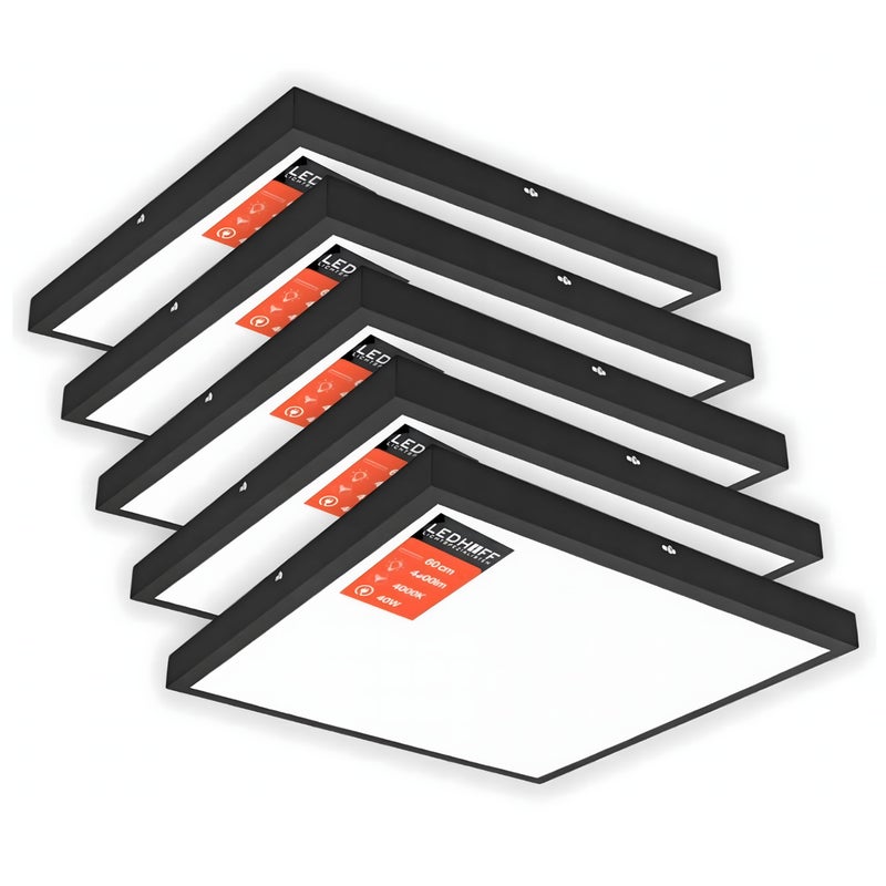 Panel Natynkowy LED kwadratowy Lampa sufitowa 60x60cm Mocny Panel CZARNY 4000K 4800lm Jasne światło - 5 sztuk LEDHOFF