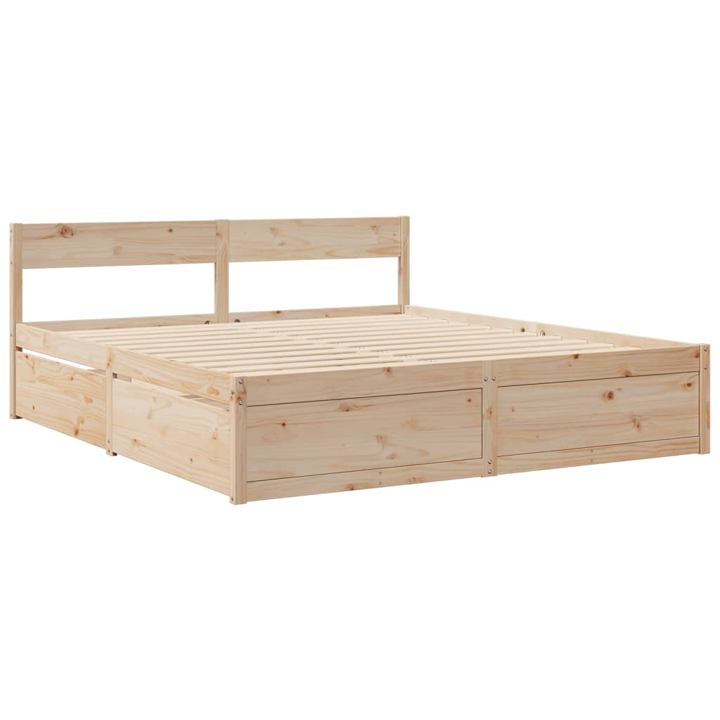 Lit avec tiroirs et matelas, en bois massif de pin, pour la chambre, 200 × 200 cm - 7