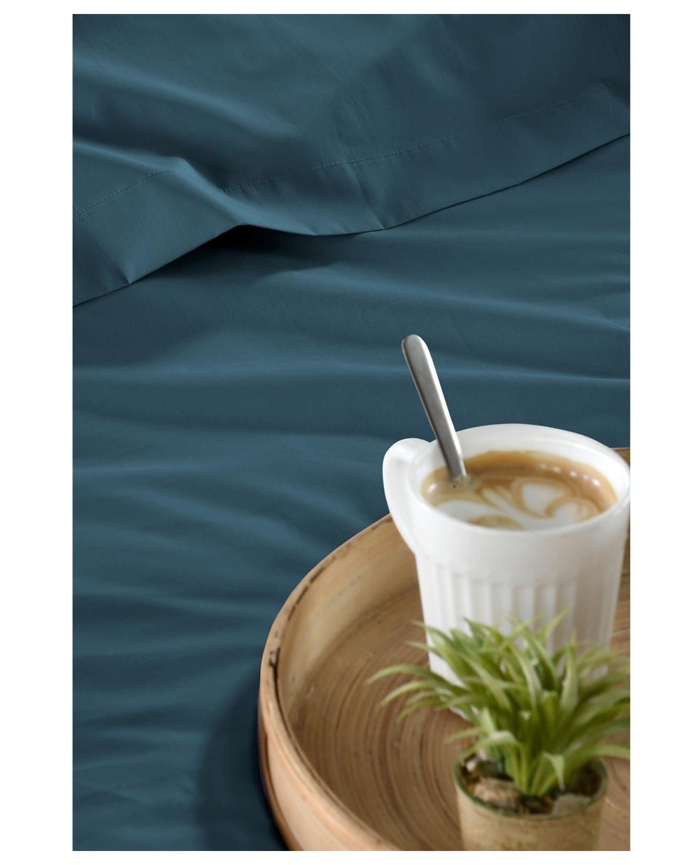 Drap housse percale de coton 160 x 200 cm Elysee Petrole - 6