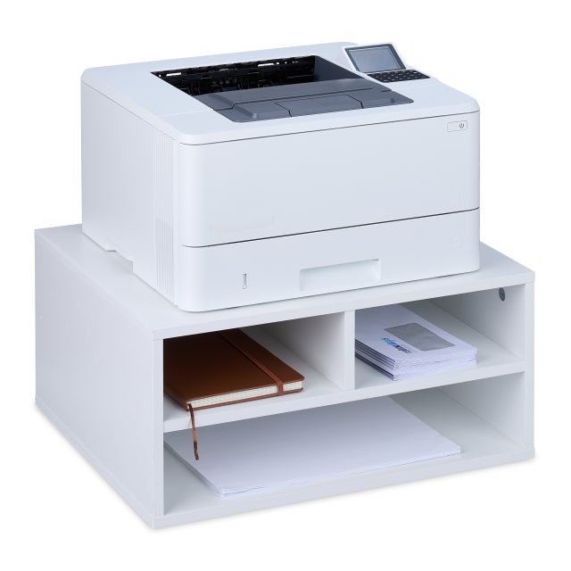 Relaxdays Supporto per Stampante da Scrivania, 3 Scomparti, Portadocumenti, Portacarta, Organizer, 22,5x47x40 cm, Bianco