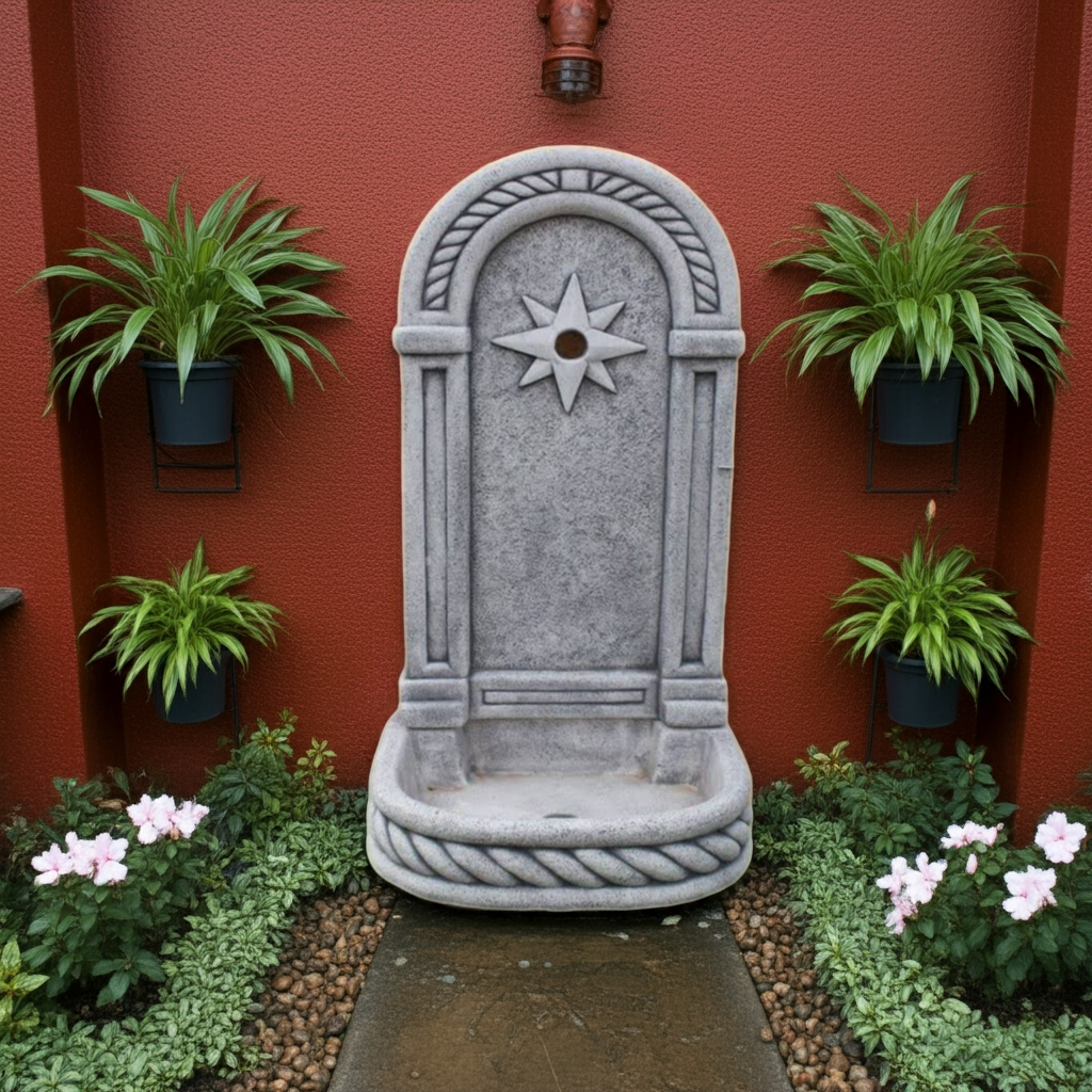 Fontaine murale Ouest 37x32x77cm. pour les Jardins en Betón Pierre. Couleur Gris - 2