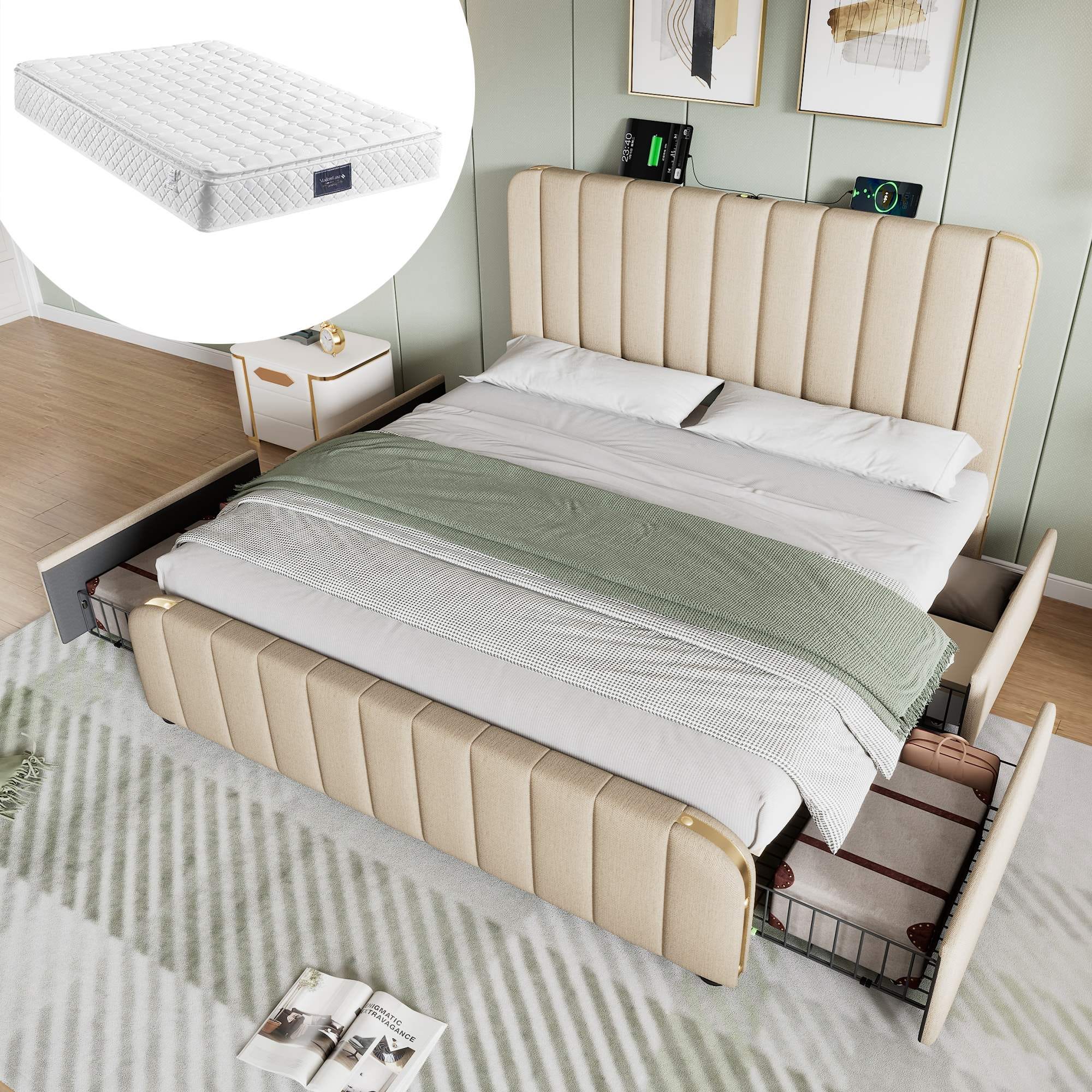 Letto matrimoniale 160x200 cm testiera imbottita, strisce dorate