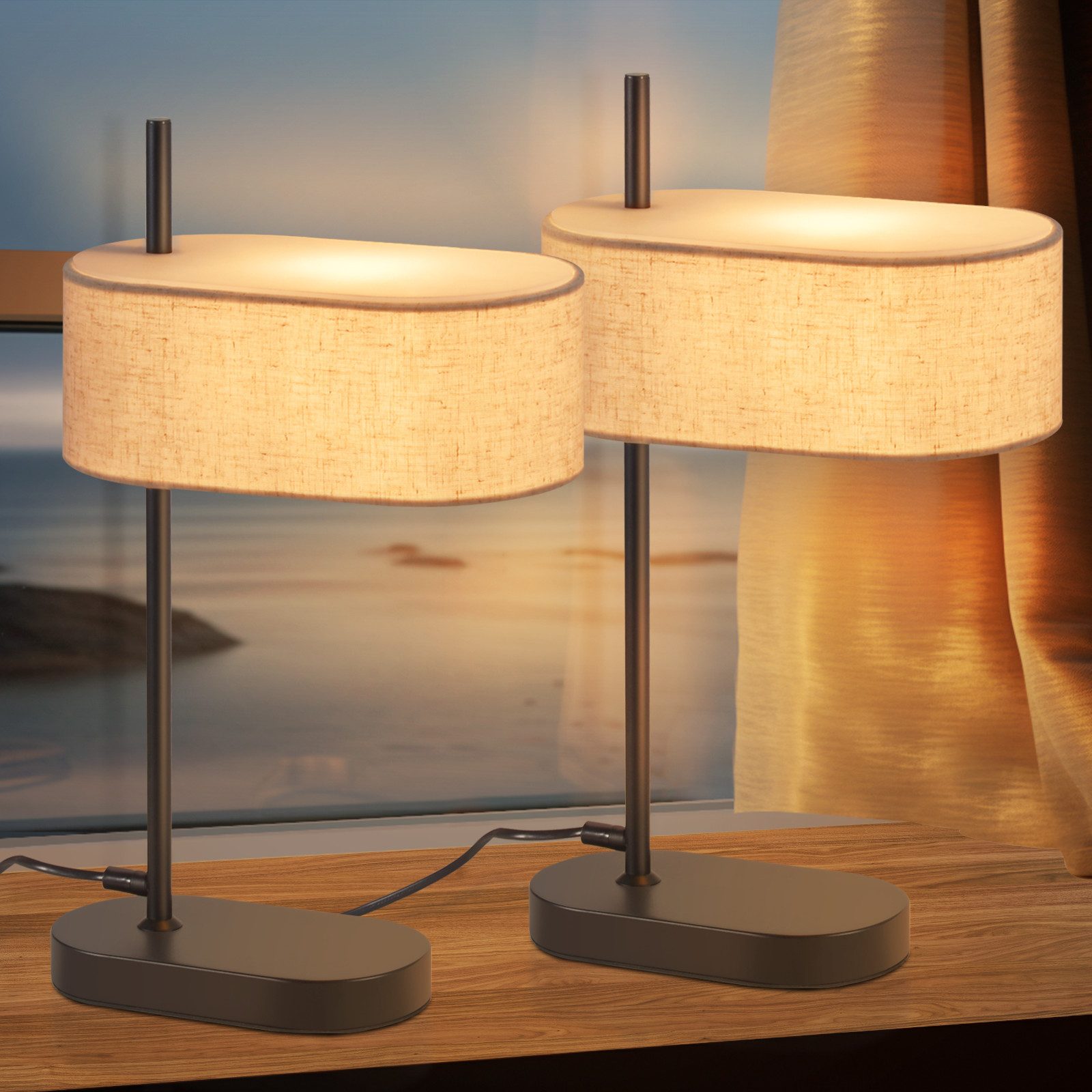 ZMH Lampa stołowa do salonu, 44,5 cm, oprawka E14, czarna, lampka nocna z abażurem z tkaniny lnianej