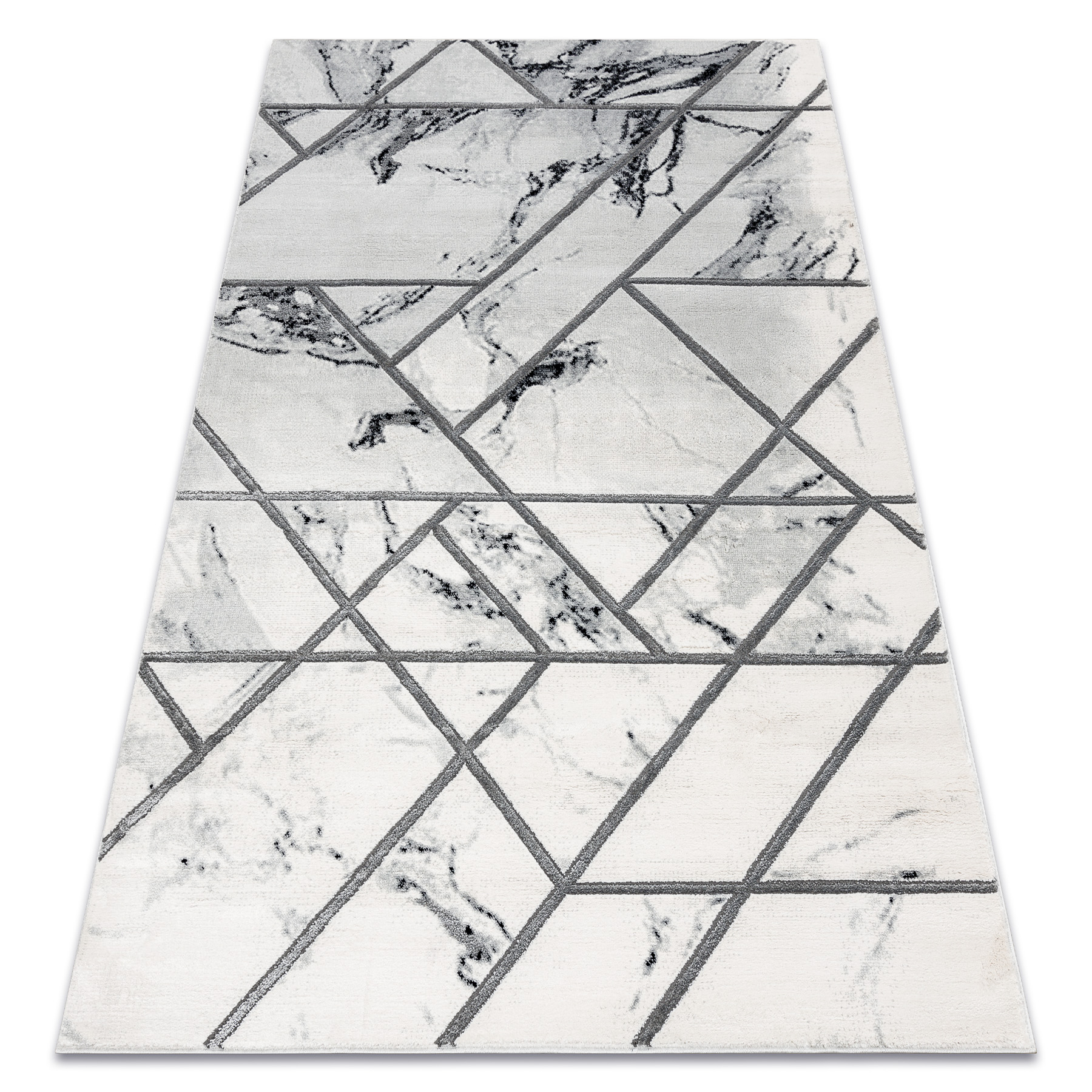 Alfombra emerald exclusivo 0085 glamour, elegante mármol, geométrico blanco / plata 200x290 cm