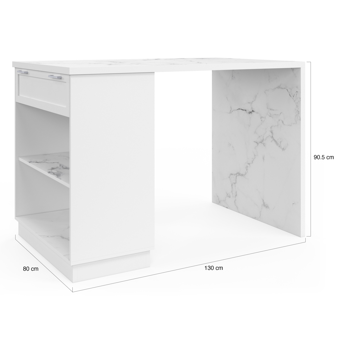 Ilot central mange-debout 4 personnes VITO 130 cm blanc et plateau marbre ALASKA - 5