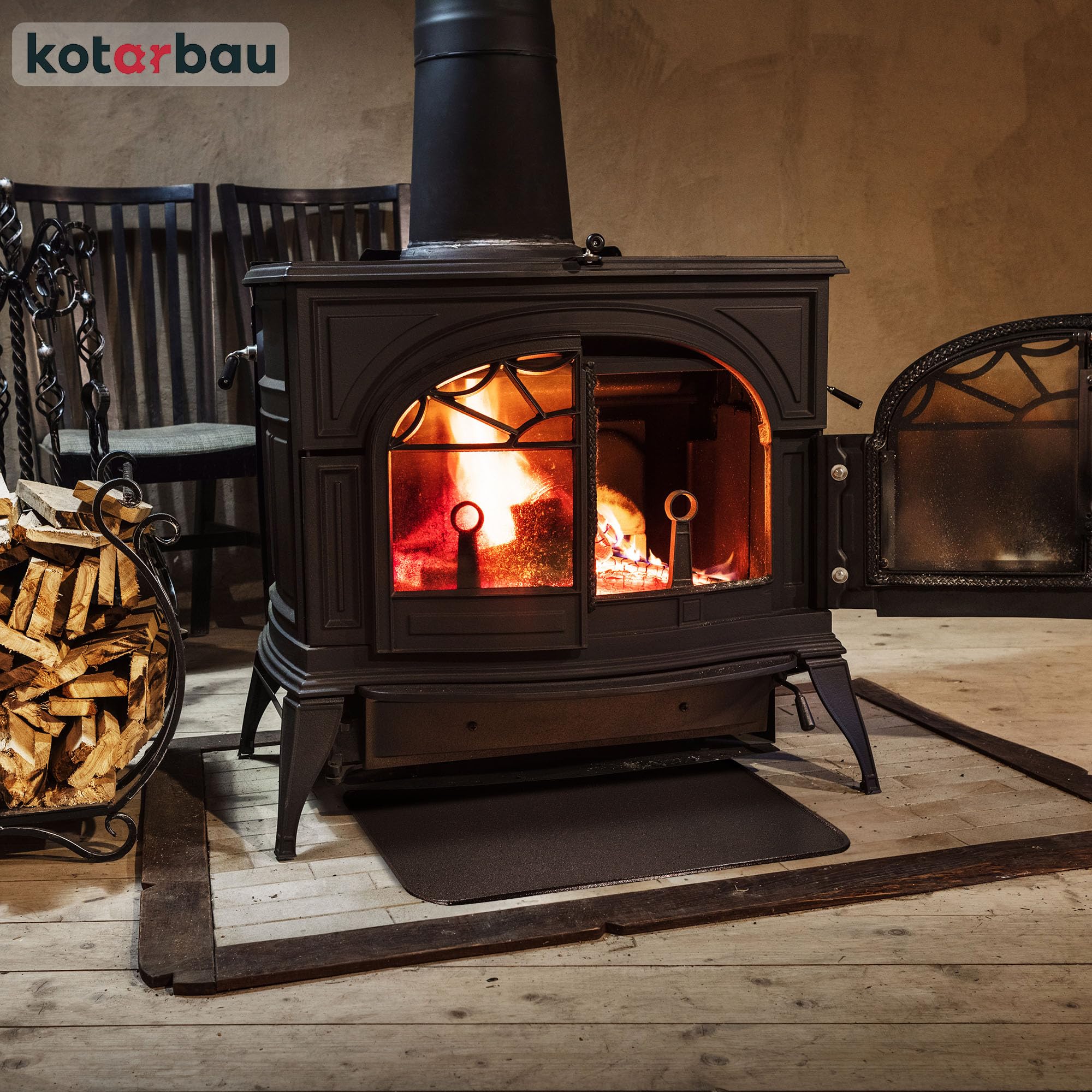 Plaque de protection de sol pour poêles et cheminées 48 x 80 cm - en acier - Cuivre antique - Protection Anti-Étincelles pour Foyers - KOTARBAU - 2