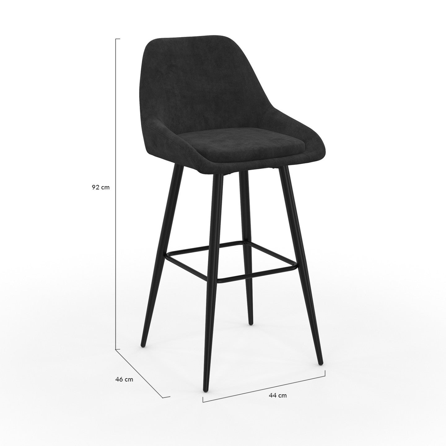 Lot de 4 tabourets de bar THALYA en velours noir avec demi-accoudoirs - 5