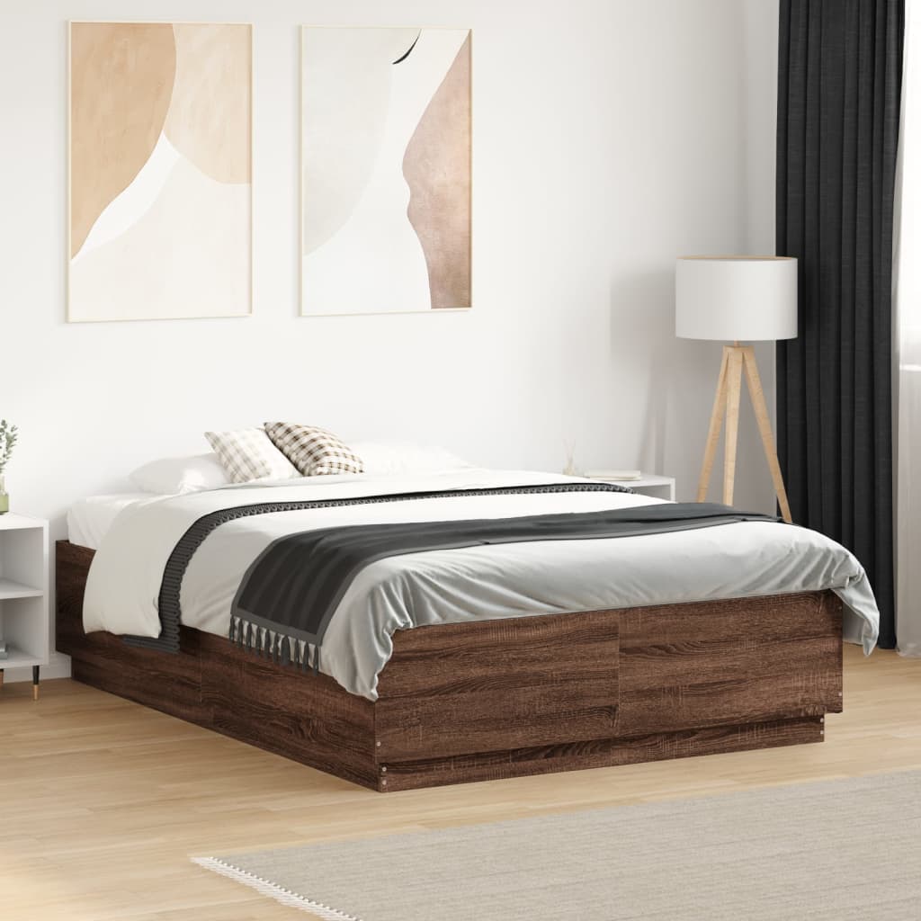Vidaxl Estructura Cama Con Luces Led Madera Roble 135X190 Cm Marrón , Leroy Merlin