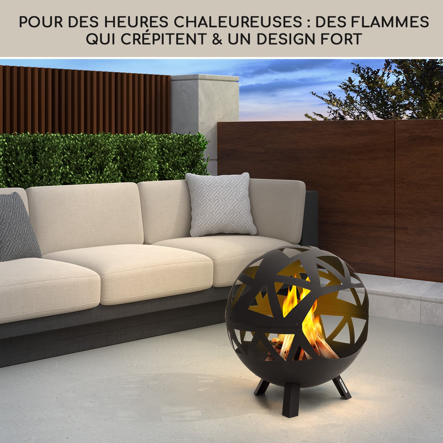 BLUMFELDT Colima brasero Ø 66 cm forme sphérique avec grille à charbon de bois et cendrier géométrique Noir - 5