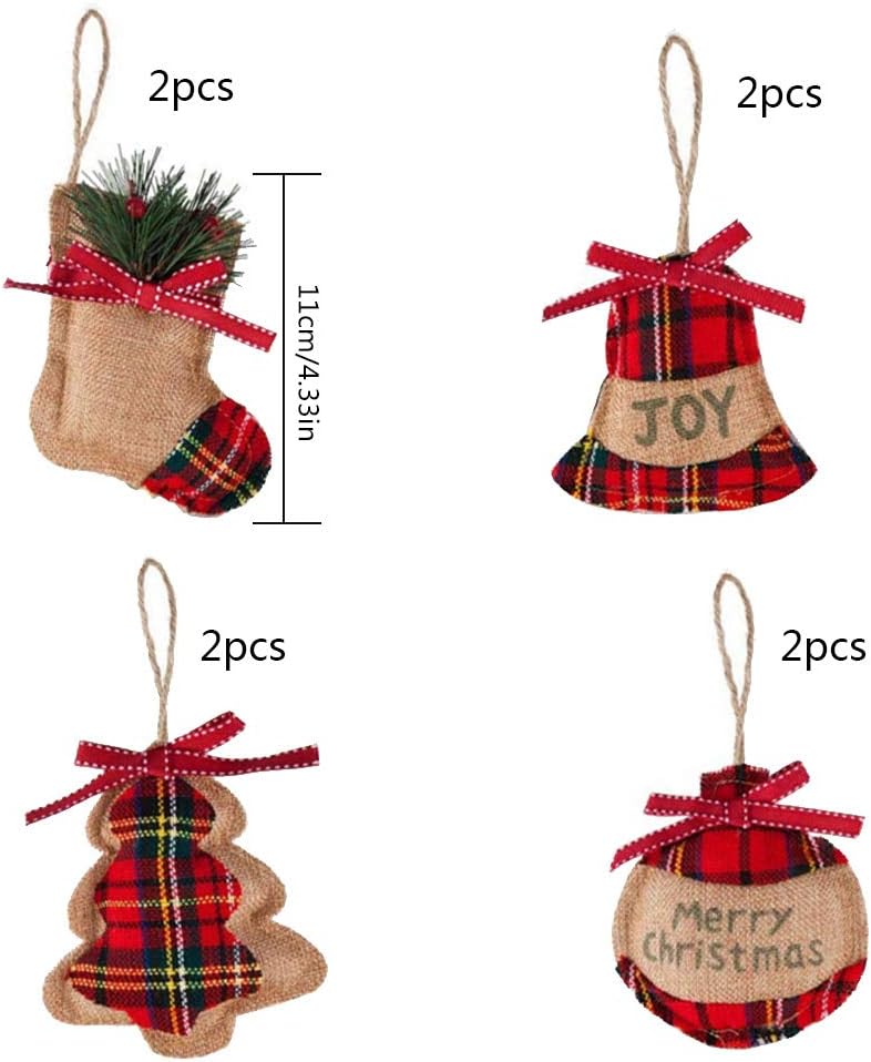 Adornos colgantes para árbol de Navidad: 8 adornos festivos con forma de bola, media y campana para fiestas y eventos - Decoración del hogar - 2