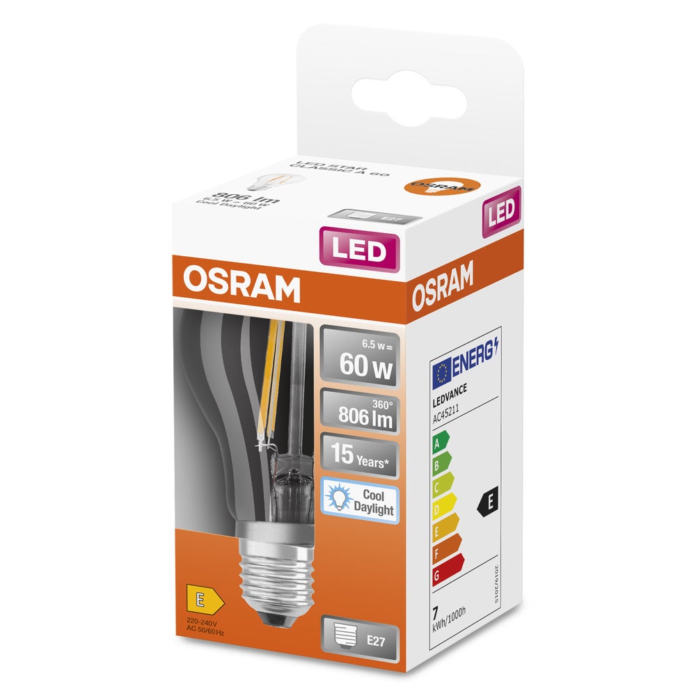 Osram 4058075466036 Led Cee 2021 A++ (a++ - E) E27 Forme Standard 7 W = 60 W Blanc Naturel (ø X L) 60 Mm X 104 Mm 1 - 3
