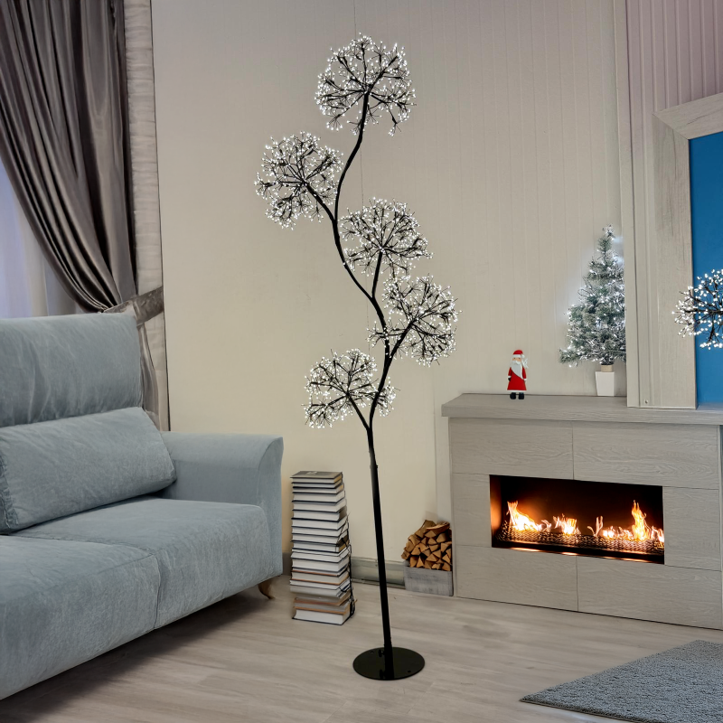 Arbre lumineux 5 sphères riche 1800 Micro LED ø30cm H170cm IP44 métal noir - 2