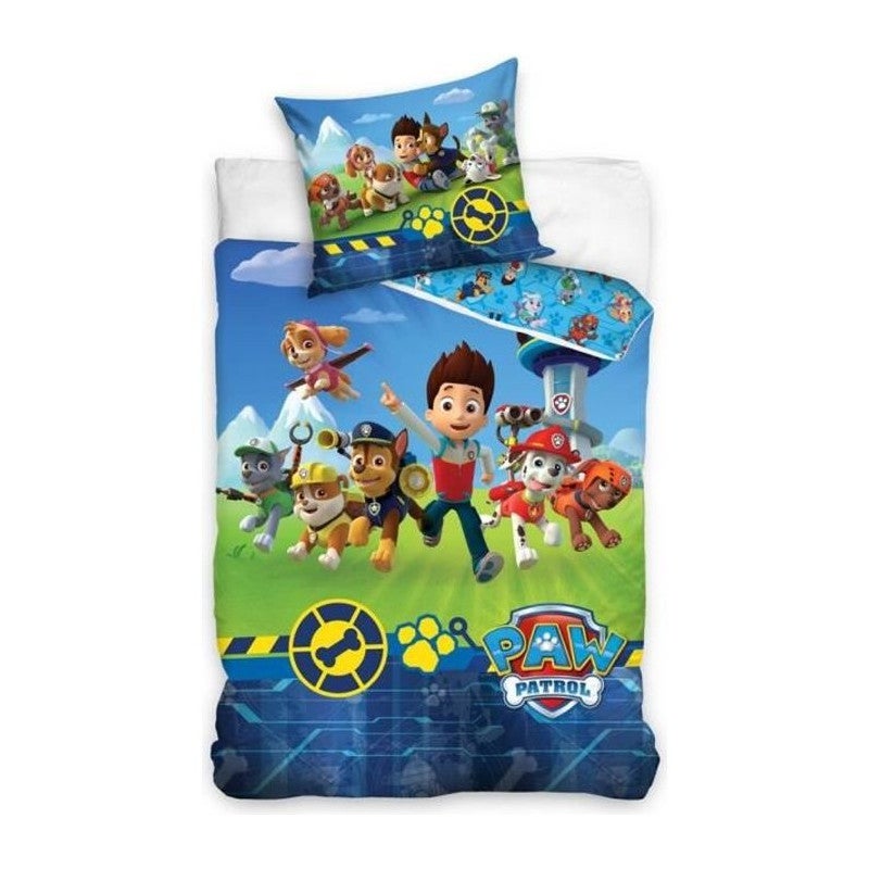 Parure De Lit Phosphorescente Paw Patrol Chase - Housse De Couette 100x135 Cm + Taie 40x60 Cm En Coton Pour Bébé Et Enfant