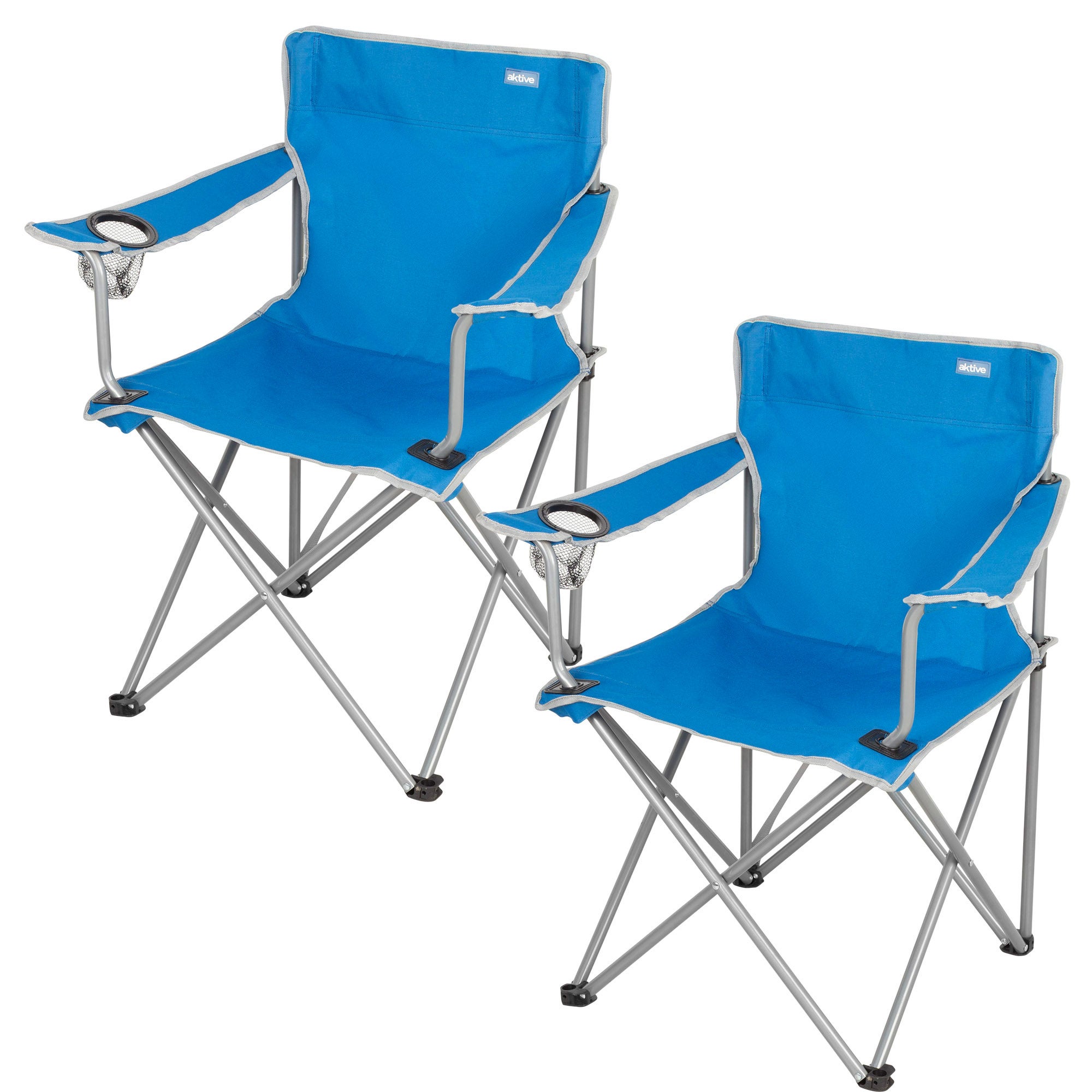 Aktive set 2 sillas plegables camping 48x45x80 cm azul con portavasos