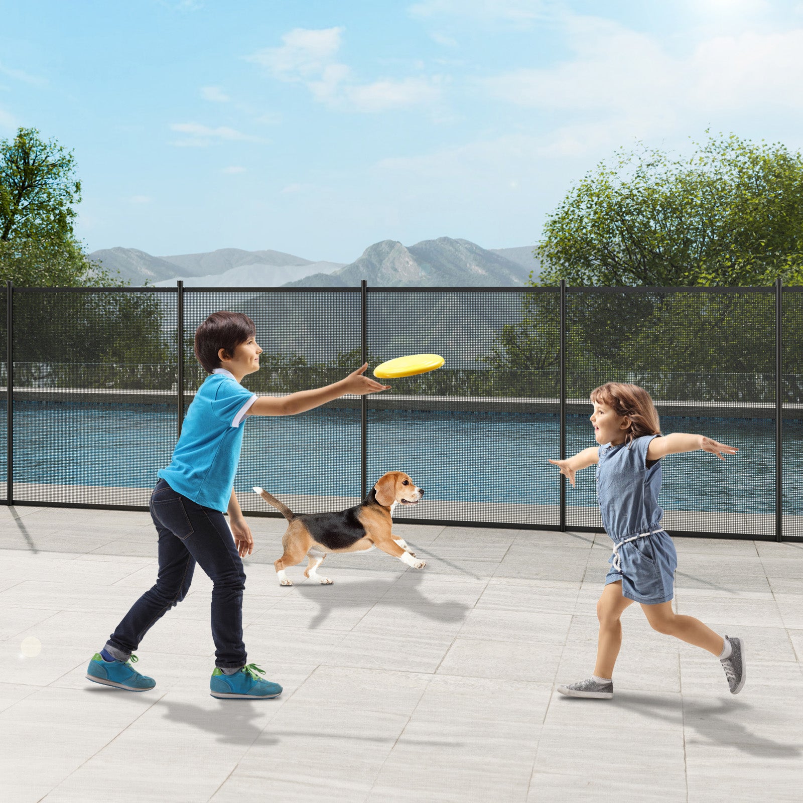 Clôture de Piscine,VEVOR Barrière de Piscine Creusée 1,21x3,66 m Clôture Amovible Sécurité Pliable Tige en Aluminium Tissu Maille PVC Teslin 340 g/m² - 8