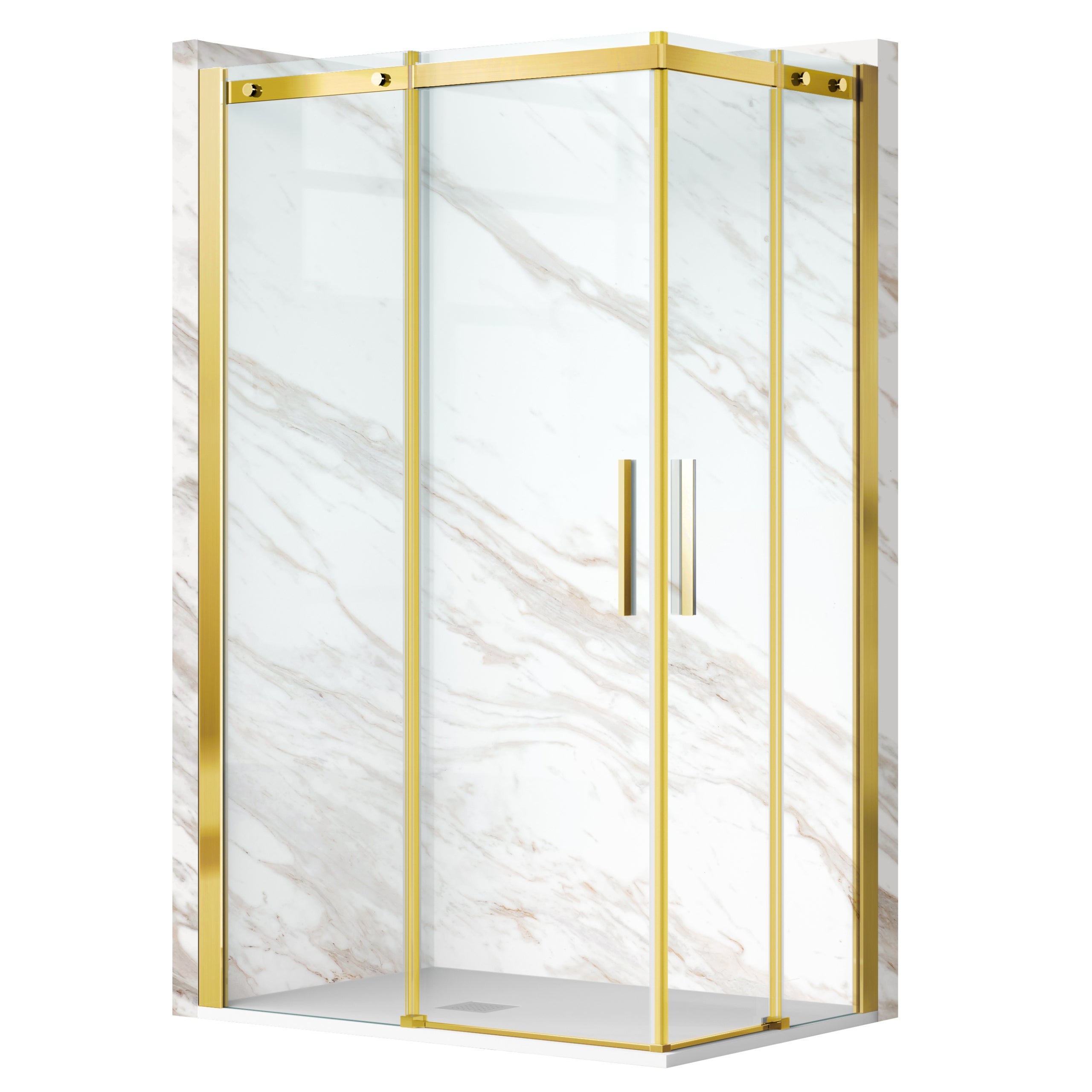 BALNEO Kabina prysznicowa rozsuwana Rio - transparentna złota 90 x 100 cm szkło hartowane 6 mm Aluminium Hydrofobowa powłoka Easy Clean