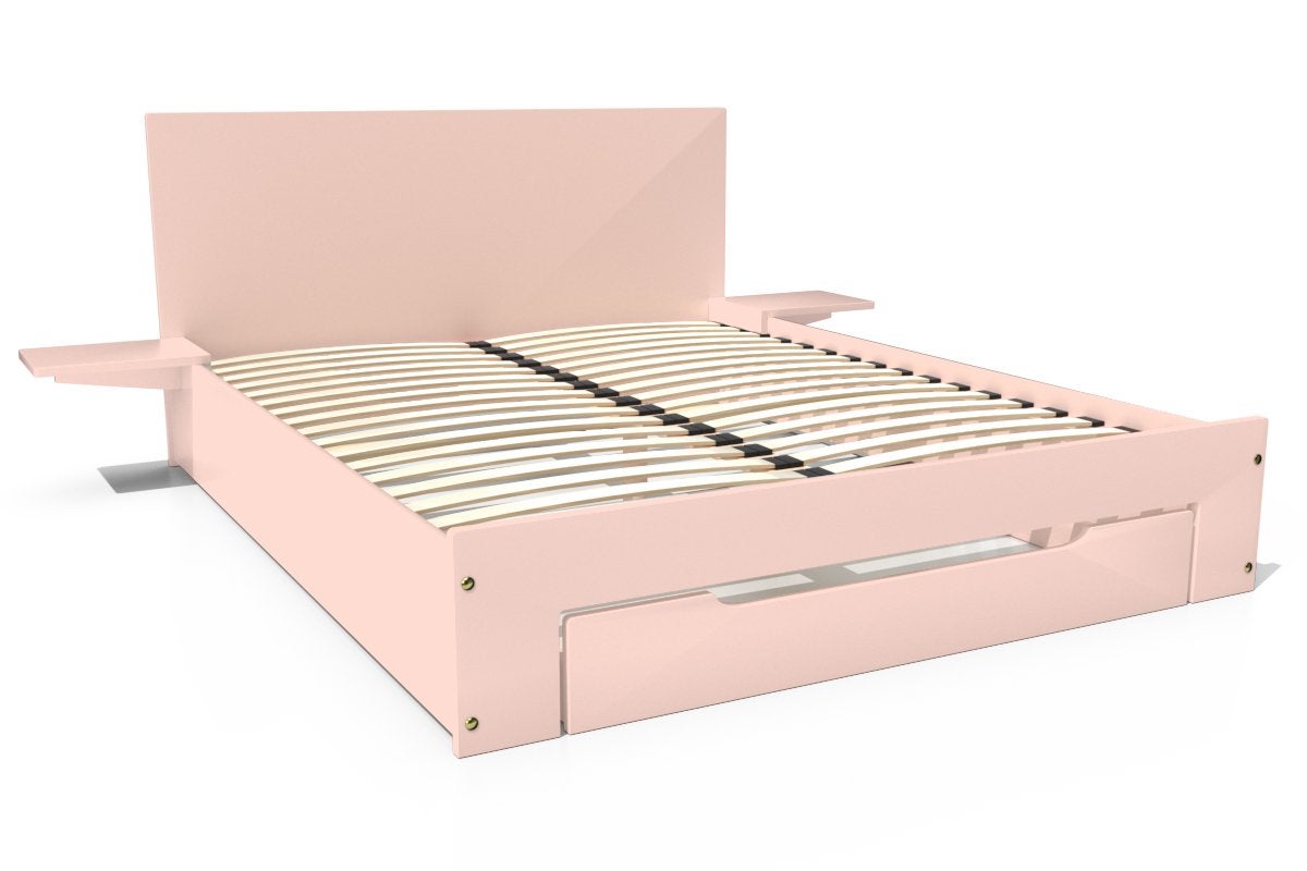 Lit Simple En Bois 90 X 200 Cm Rose, Design Bloc Créatif, Sommier