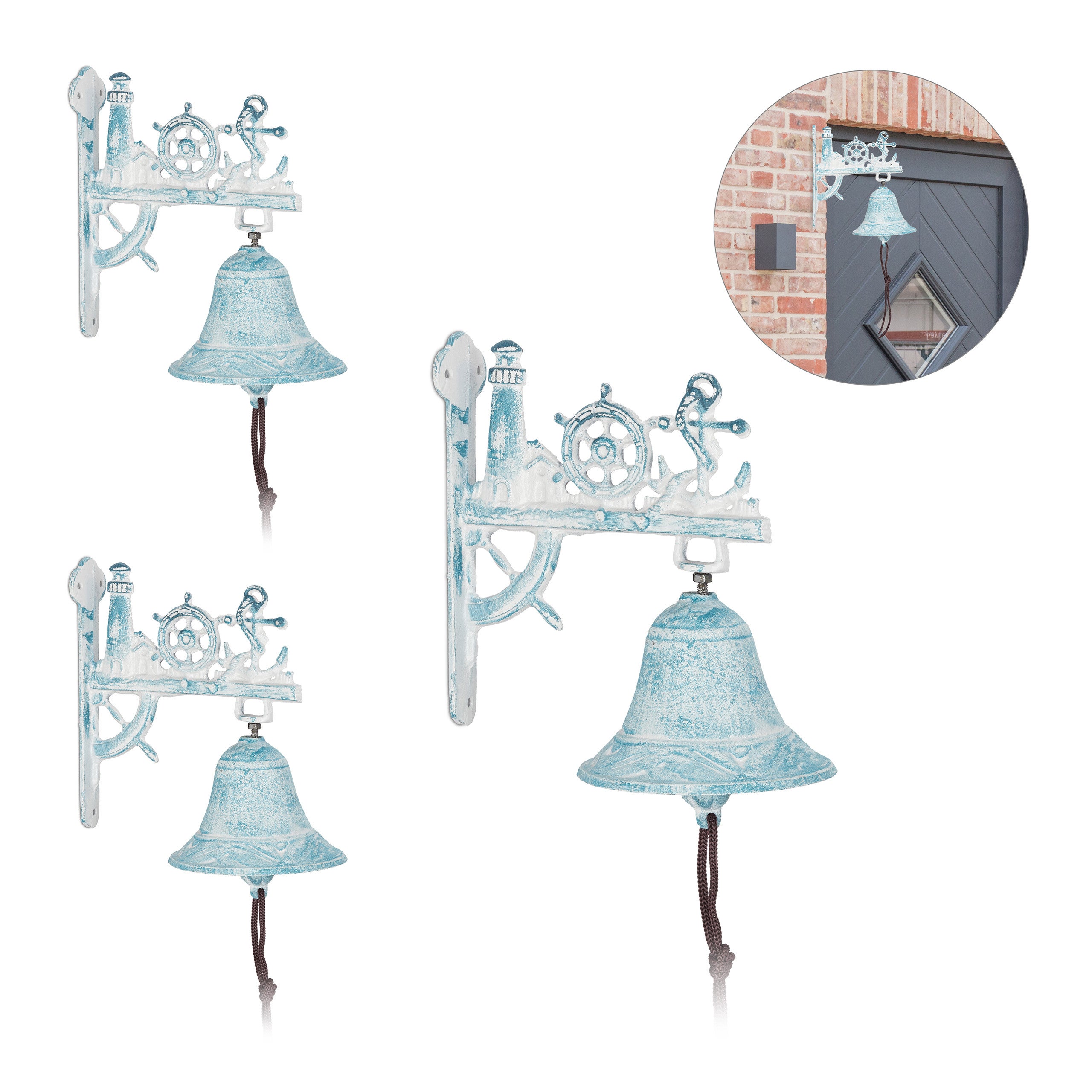 Cloche De Porte En Fonte - Ancre Et Coquille Saint-Jacques - 20 Cm
