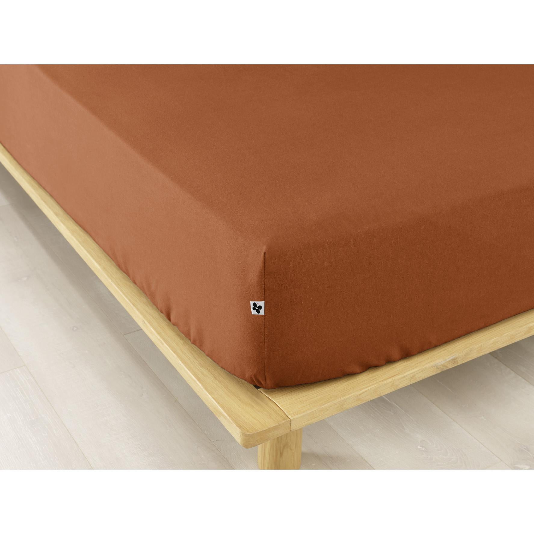 Pack Housse de couette chaude en flanelle 140 x 200 cm + drap housse 90x190 Terracotta - 2