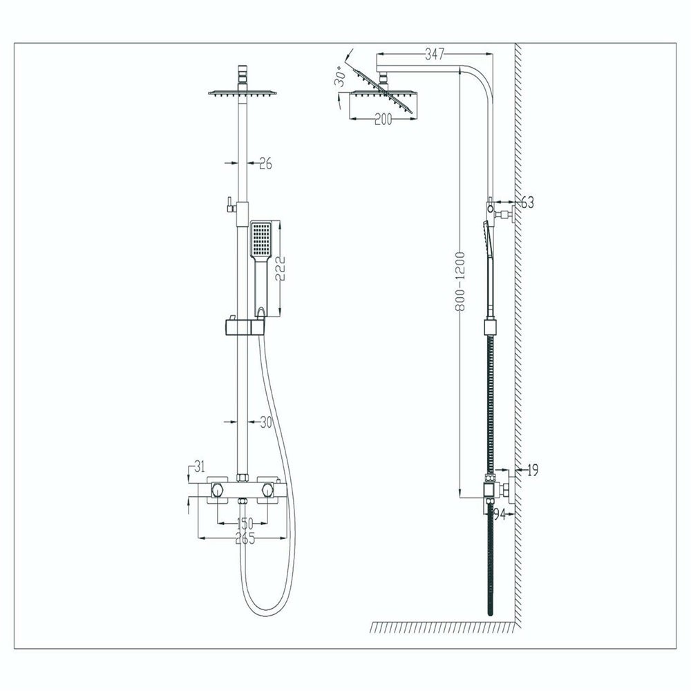 AICA Colonne de douche thermostatique，avec mitigeur thermostatique carré, pommeau de douche carré - 5