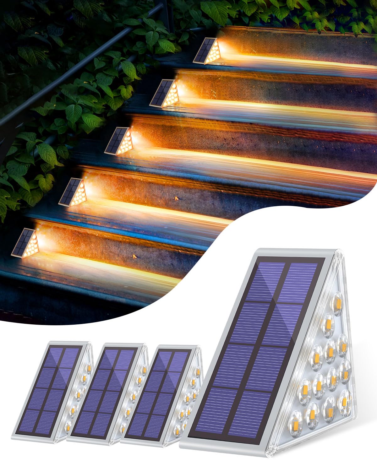 Zewnętrzna Lampa Solarna 4 szt. 13 LED, Ciepła Biel, IP65, Wodoodporne Oświetlenie do Ogrodu Patio Garażu Schodów
