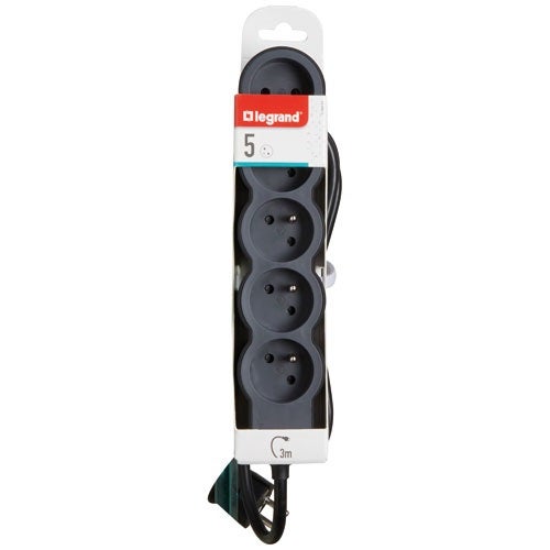 Multiprise FB 5x2P+T standard 3m 1.5mm² noir LEGRAND - 5
