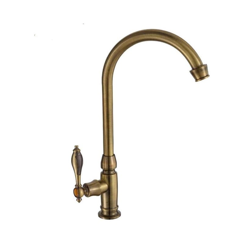 Ten minimalistyczny, w stylu retro mosiężny kran kuchenny dostarcza wyłącznie zimną wodę i jest łatwy do czyszczenia.