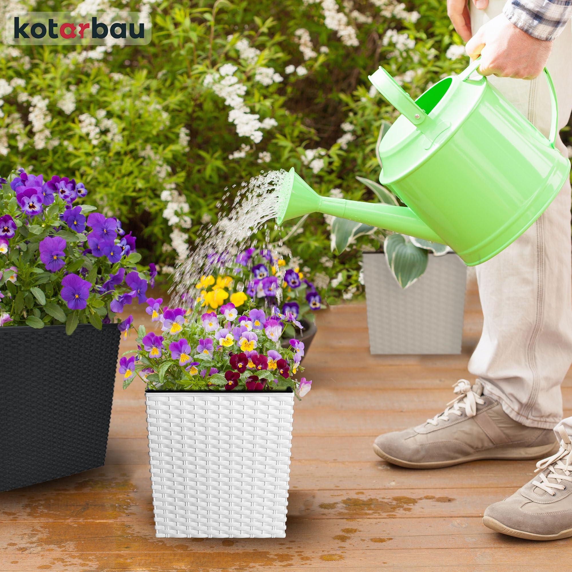 Lot de 2 Pots de Fleurs, 6,8 l, Hauteur : 20 cm, En Plastique, Avec Pot Intérieur, Type Rotin, Pour l'Intérieur et l'Extérieur - KOTARBAU - 7