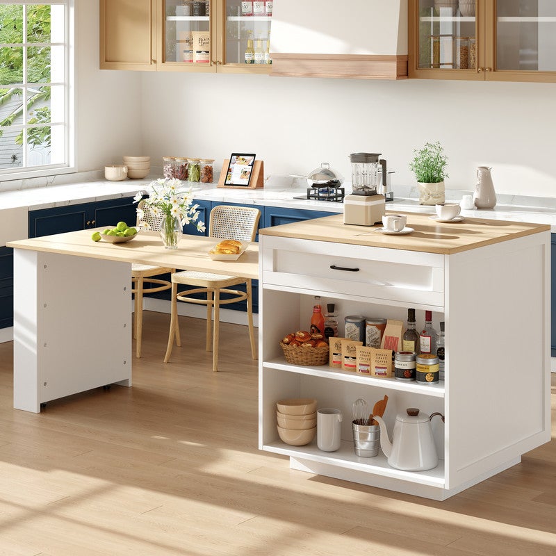 Table a Manger Extensible avec Espace de Rangement, Desserte Cuisine avec Deux tiroirs et Quatre Compartiments,Blanc(133-202×70×93,5cm) - 4