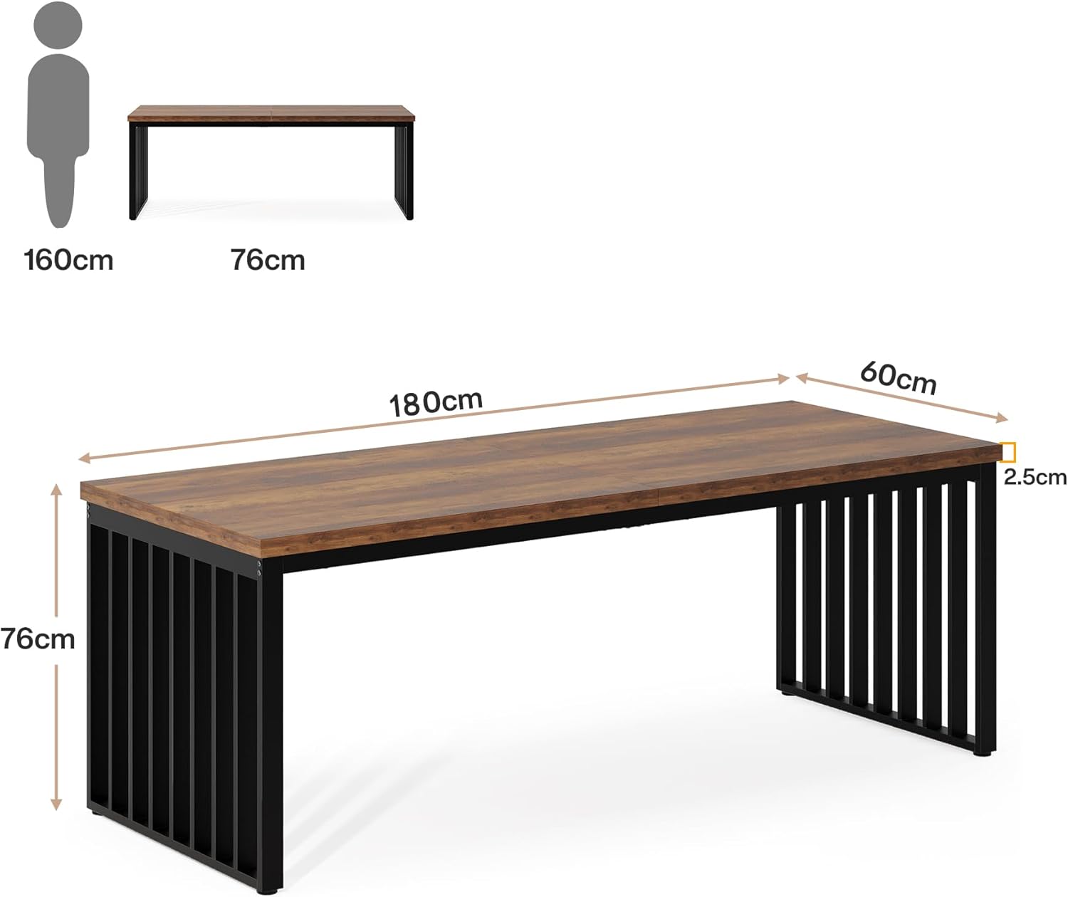 Scrivania Computer 150x50x75 Cm Con 3 Cassetti | Stile Vintage Industriale In Marrone E Nero | Per Ufficio, Studio E Gaming | Montaggio Veloce