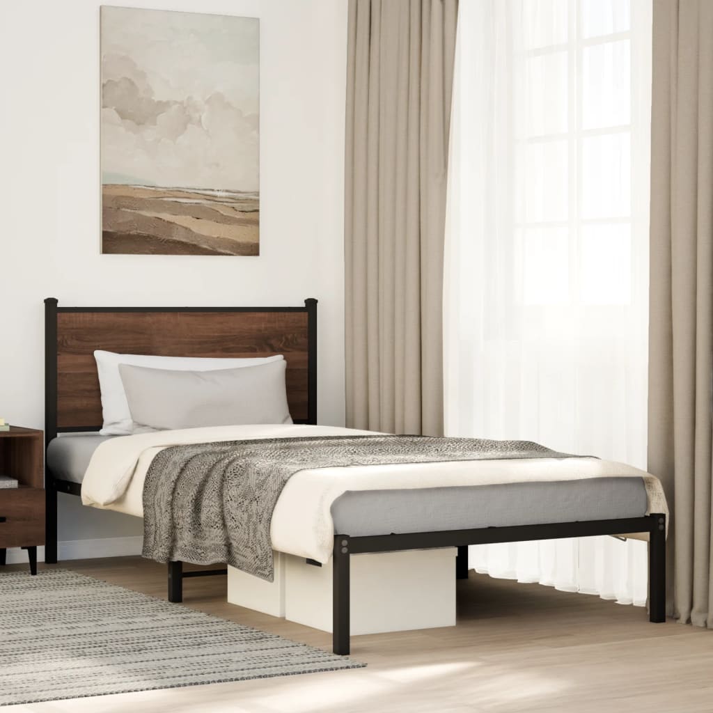 Łóżko Metalowe Czarne Rama łóżka Ze Stelażem Łóżko Do Sypialni Pokoju 100x190 cm