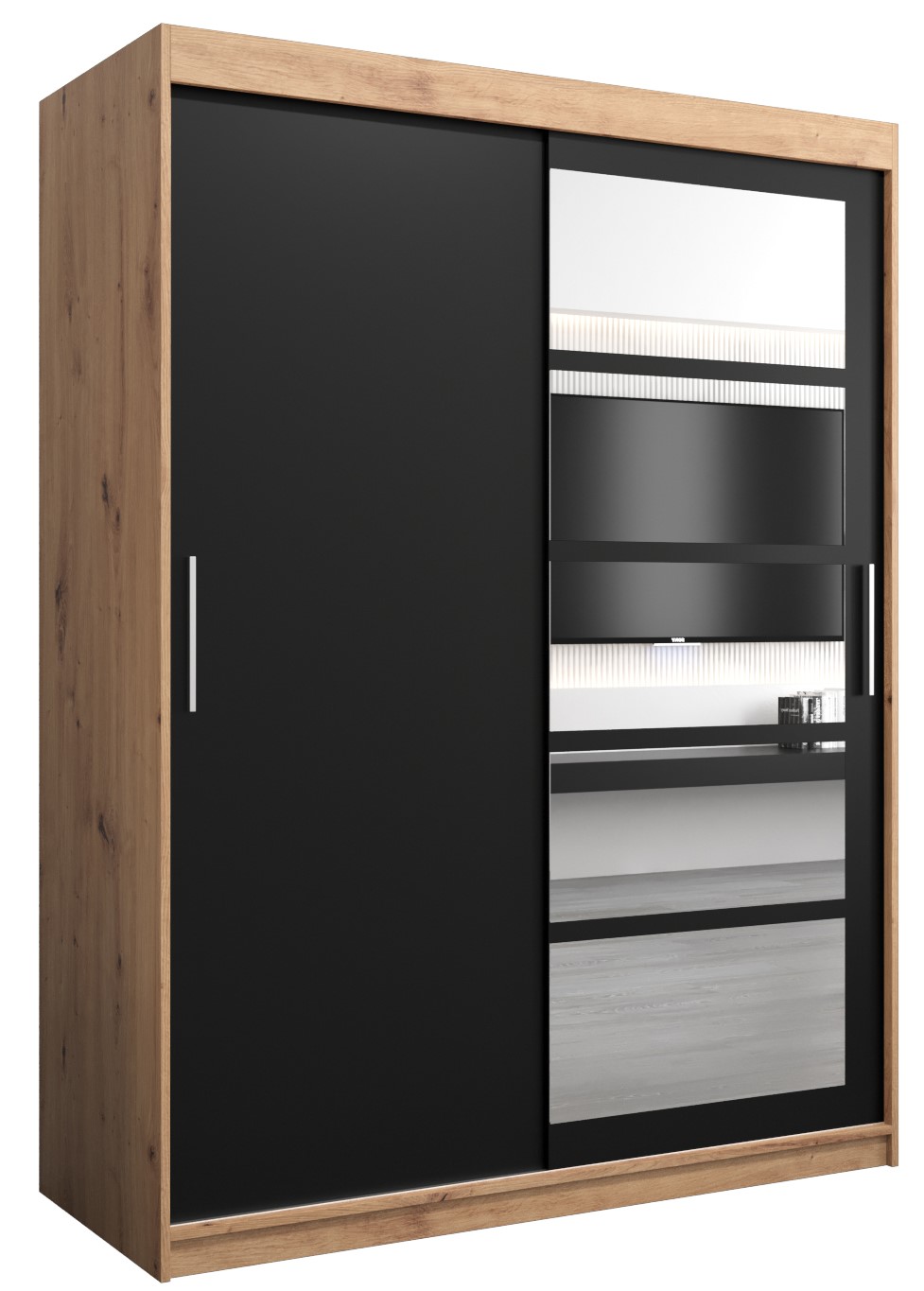 Szafa przesuwna garderoba ROMA 1 150 x 62 x 200 cm Artisan + Czarny - Abiks Meble