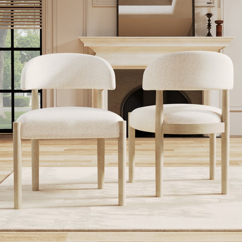 Zestaw 2 krzeseł do jadalni bez podłokietników - 58 x 58 x 78 cm - tkanina bouclé i nogi z litego drewna - naturalny