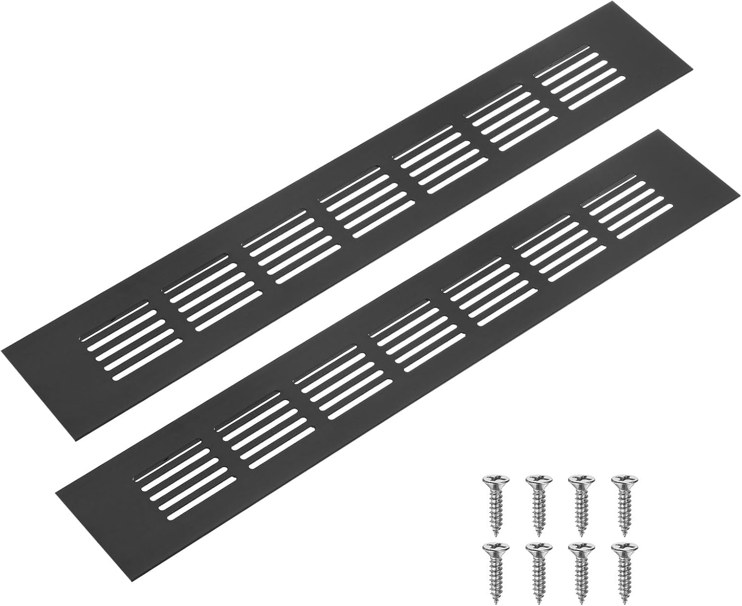 Zestaw 2 aluminiowych kratek wentylacyjnych wewnętrznych 300 x 50 mm do szafek, garderób i szafek na buty z 8 śrubami [Czarny]