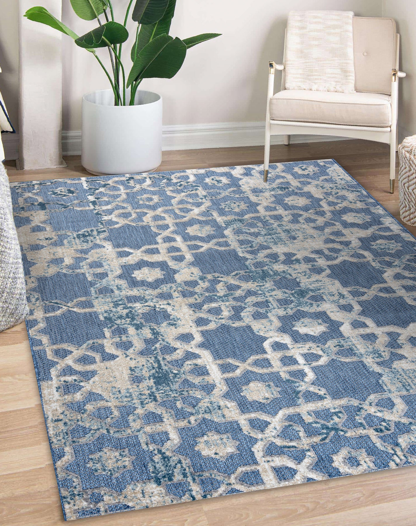 Dywan Strukturalny SOLE D3881 Ornament - płasko tkany niebieski / beż 140x190 cm - 4