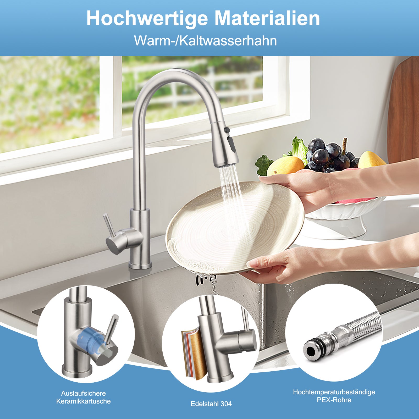 LOVHAUS Robinet de Cuisine, Robinet Extractible à 3 Modes, Robinet d'Évier Haute Pression, Mitigeur de Cuisine Pivotant à 360° - 5