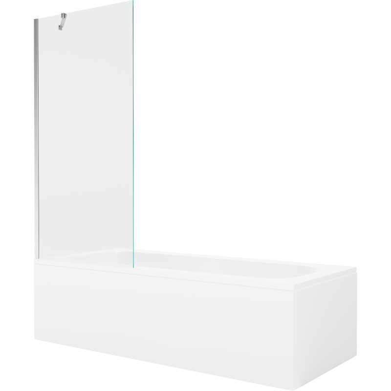 Mexen Vega wanna prostokątna 150 x 70 cm z obudową i parawanem 1-skrzydłowym 80 cm, transparent, chrom - 550115070X9508000001