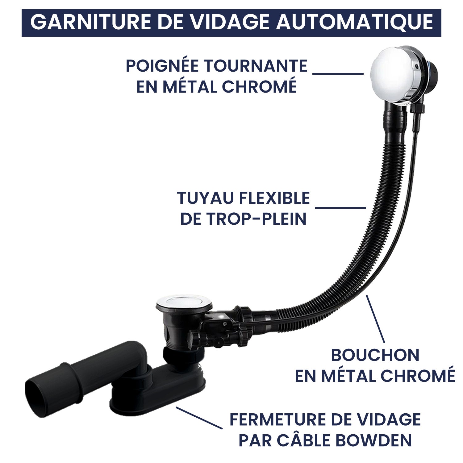 Baignoire asymétrique 160x75 Droite AVITA acrylique blanc + avec Tablier + Pieds + Vidage à chromé - 6