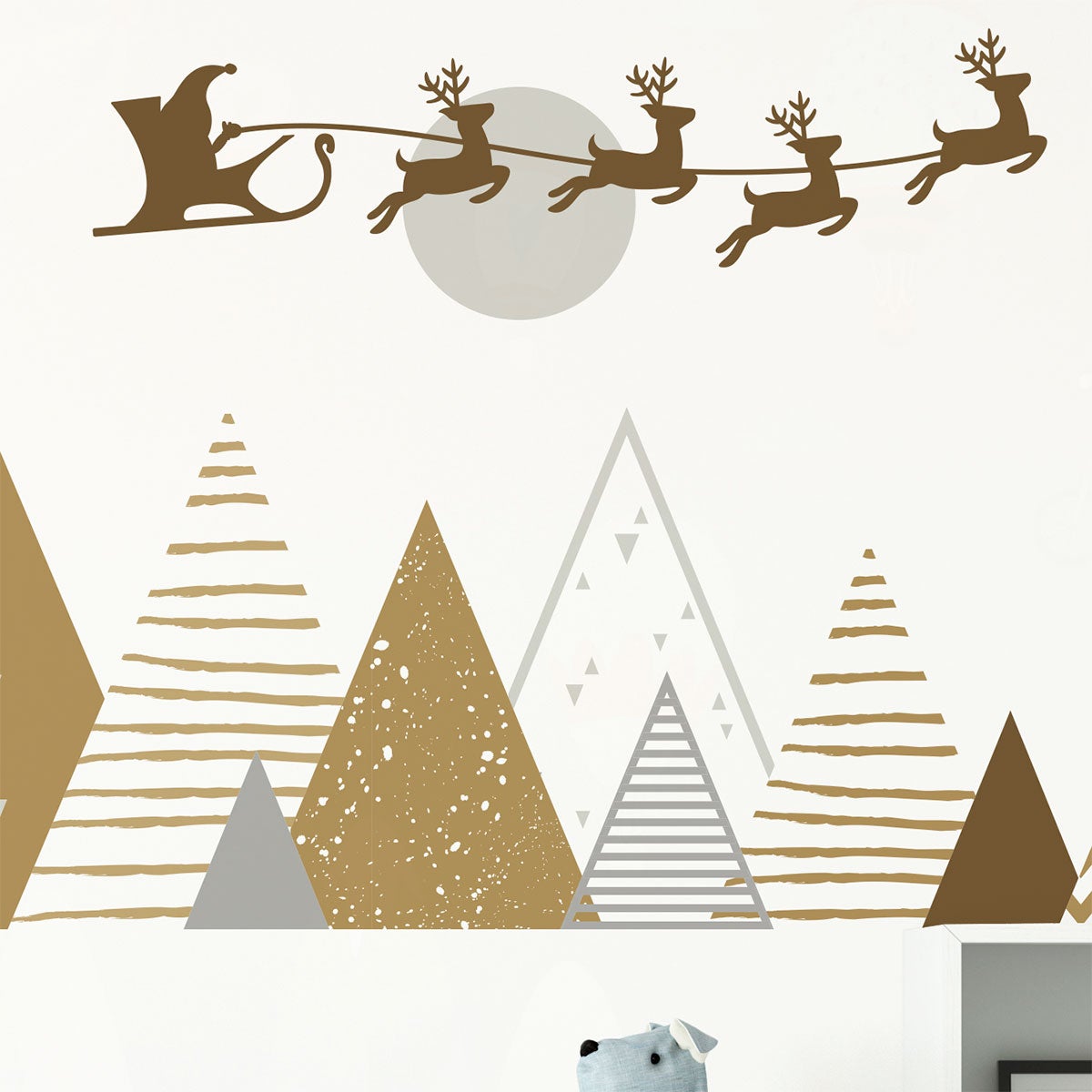 Vinilo Navidad montañas santa y renos - adhesivo de pared - revestimiento sticker mural decorativo - 120x200cm - 7