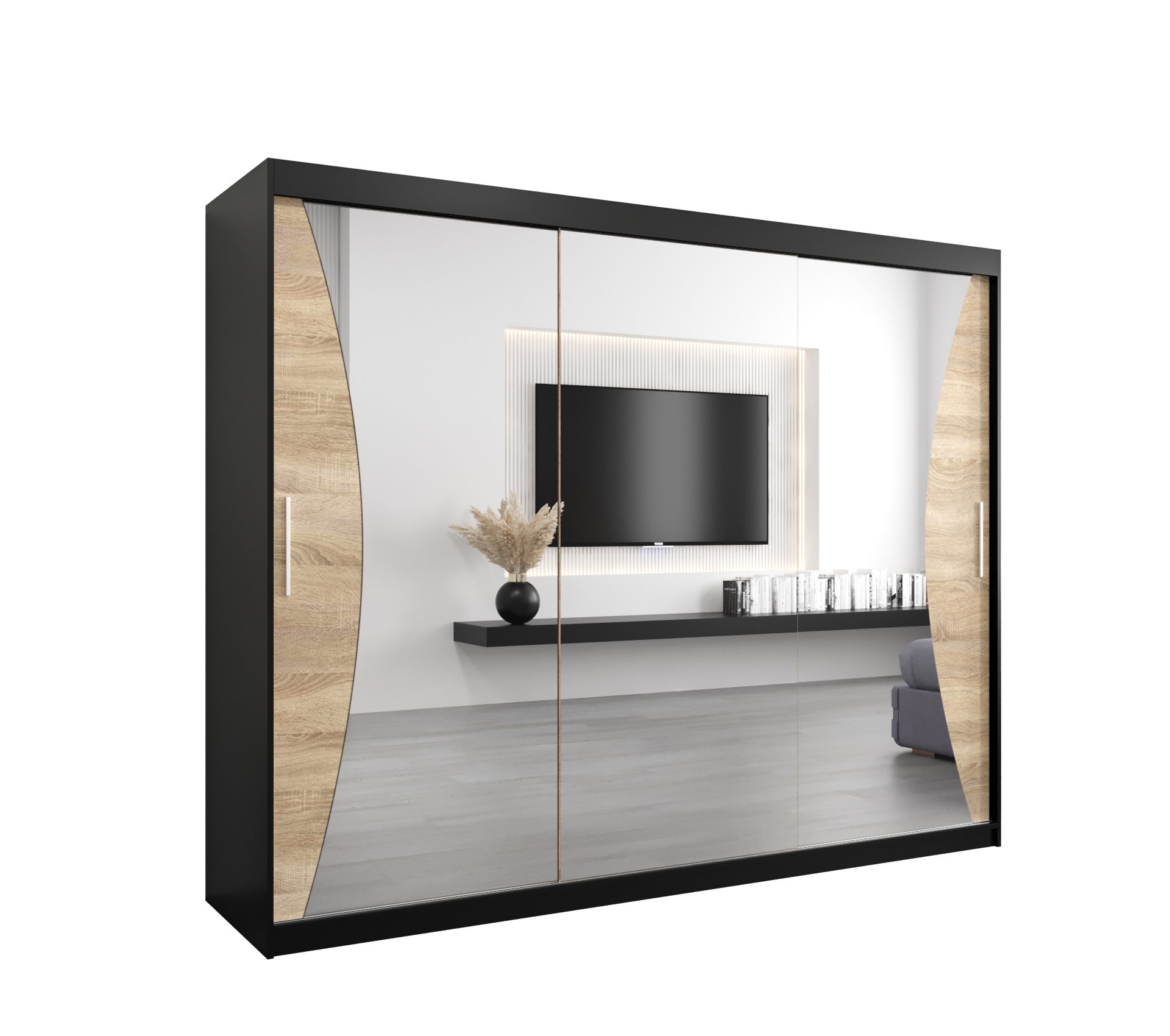 Szafa przesuwna garderoba MONACO 250 x 62 x 200 cm Czarny + Sonoma - Abiks Meble