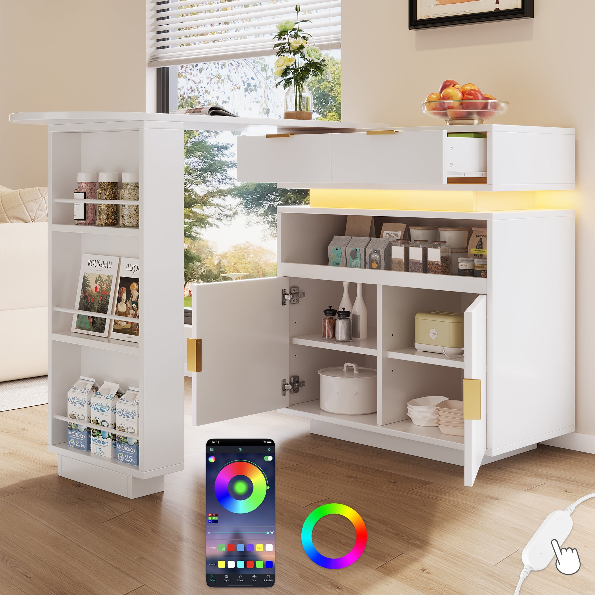 Wyspa kuchenna - z oświetleniem LED - obrotowa 360° - biała