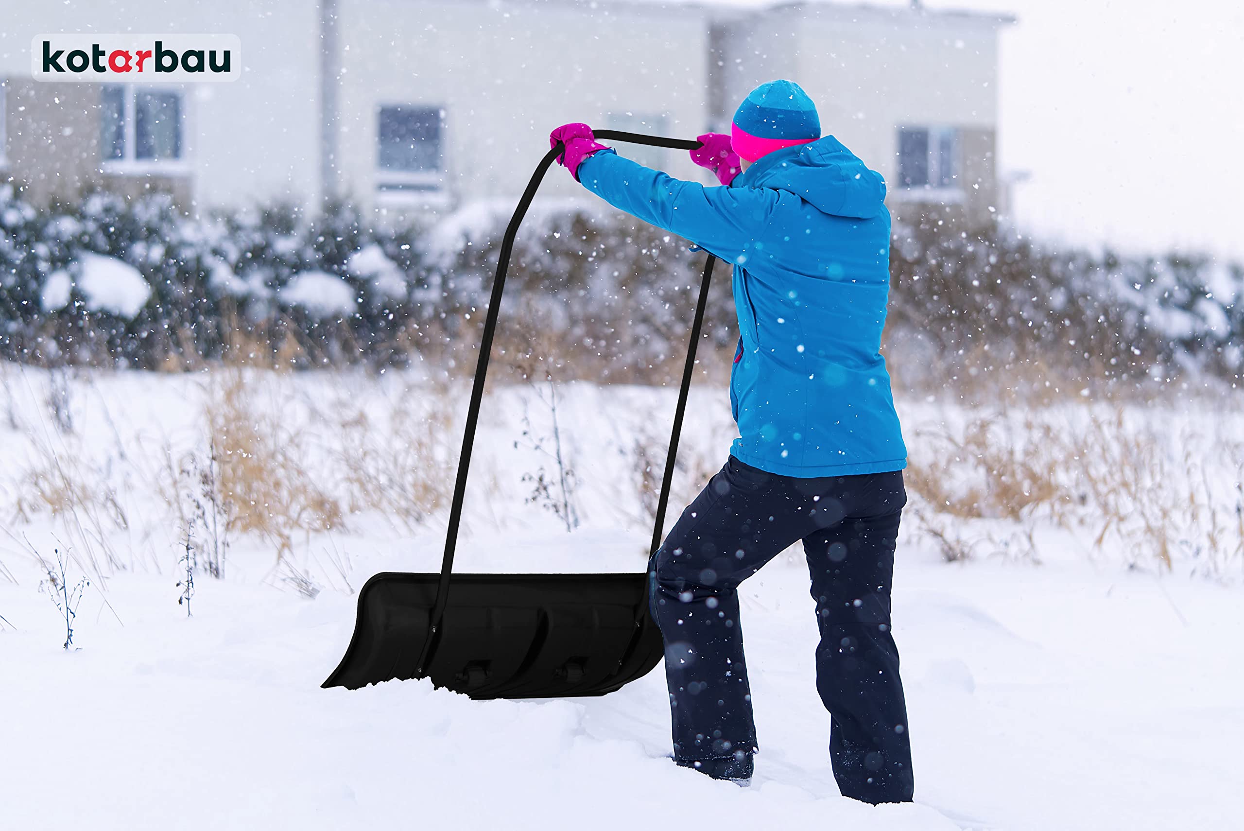 Pelle à Neige avec roues 80 cm - Profil en Aluminium, Manche en Métal Déneigeuse - Noir - KOTARBAU - 2