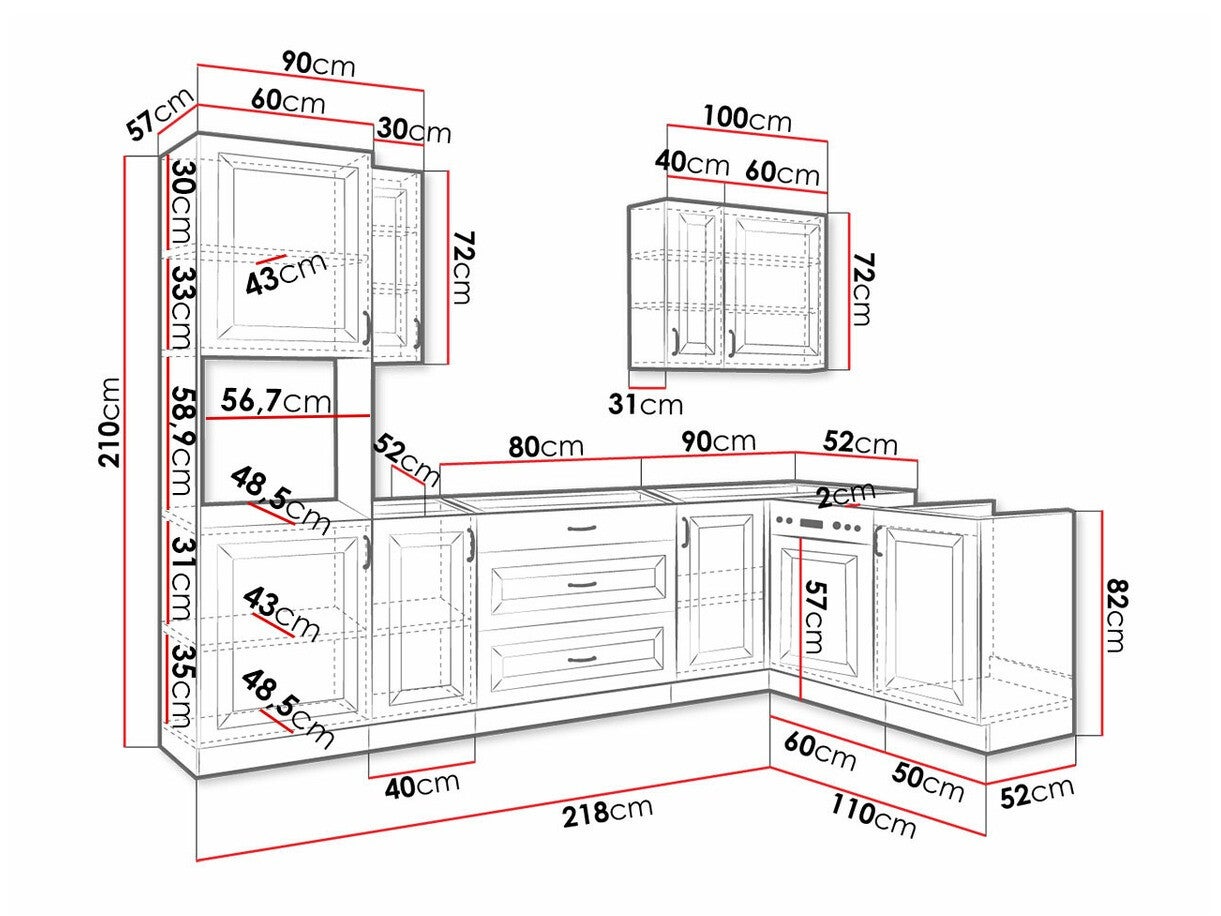 Cuisine complète modulaire Retro White 148, 162cm, MDF, Stratifié - 4