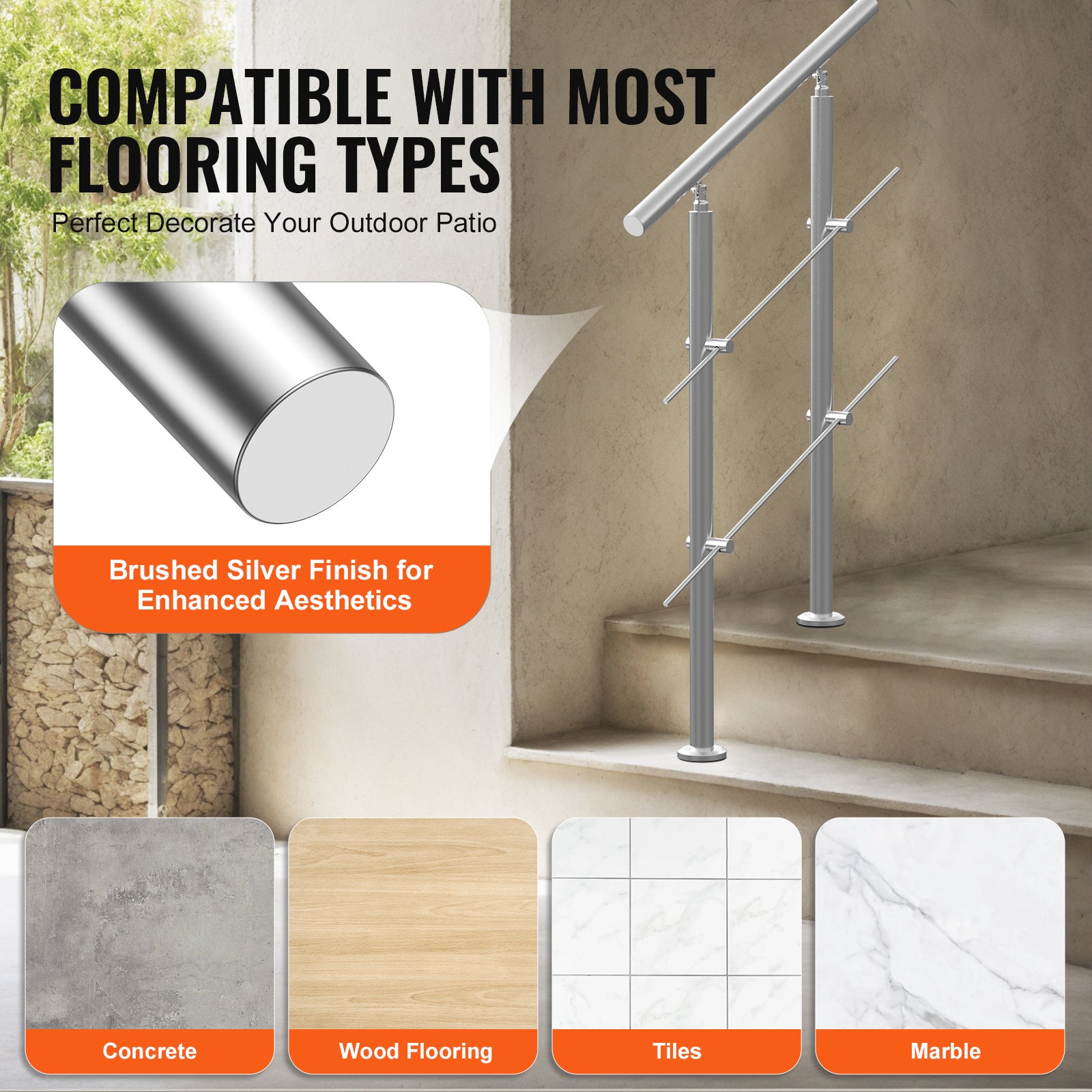 Rampe d'Escalier VEVOR 80 cm Main Courante Extérieure en Acier Inox 201 2 Barres Angle 0-45° pour Marches Porche Terrasse - 5