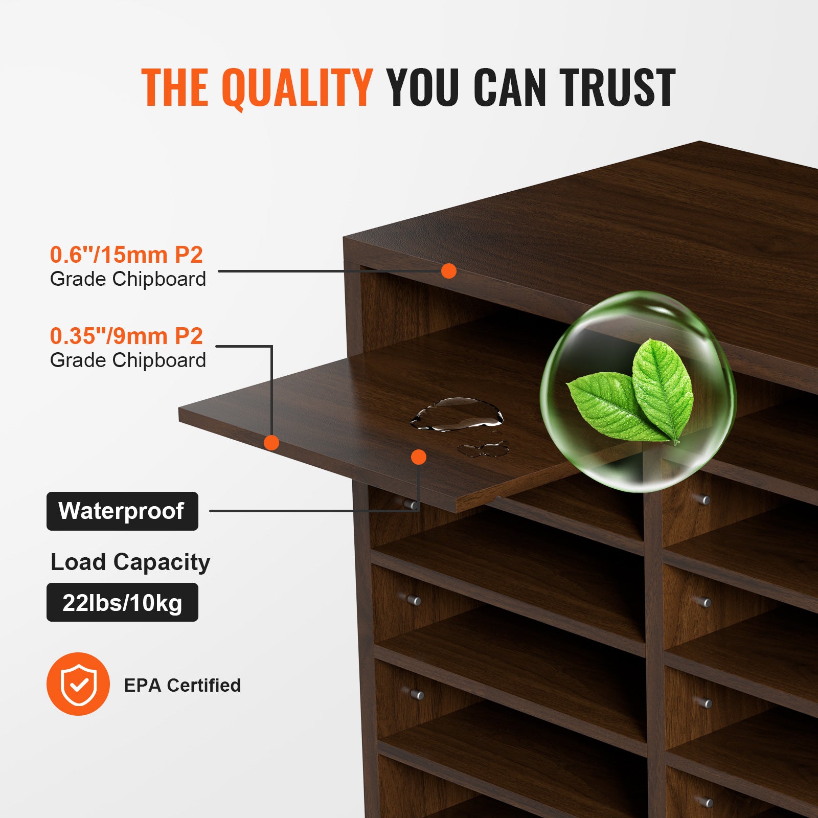 Organisateur de littérature SucceBuy 12 compartiments, boîte aux lettres avec étagères réglables 20,4 x 12 x 16,1 pouces, certifié EPA, marron - 5