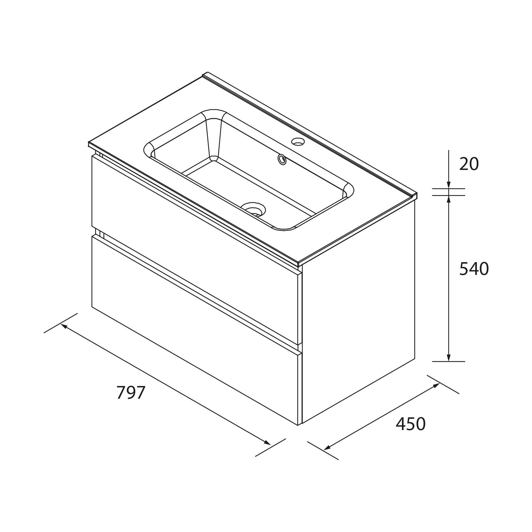 Mobile da Bagno BEQUIA Noce 80cm 2 cassetti Lavabo 1 Vasca Porcellana - 5