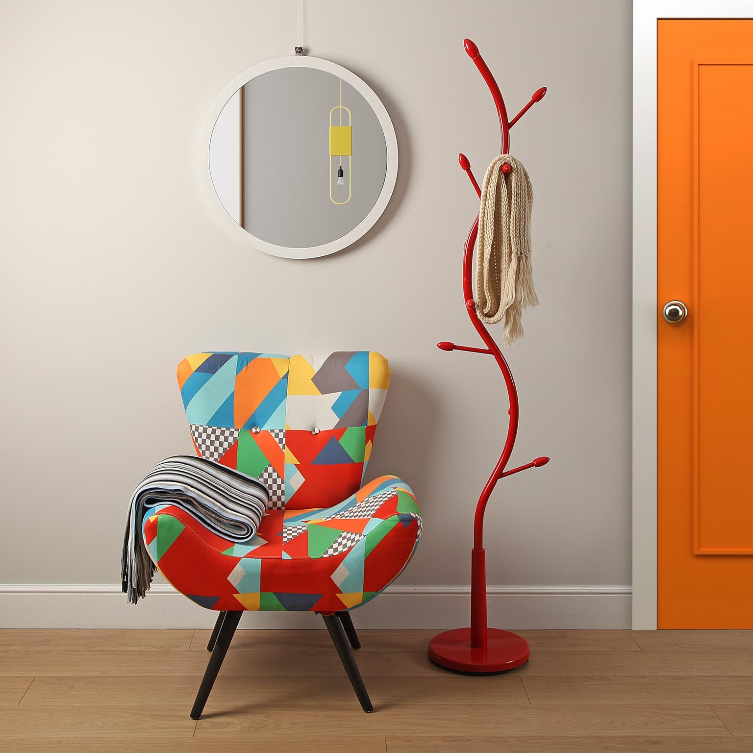 Versa Swindon Appendiabiti da terra in stile Minimalista, Attaccapanni per Ingresso o Corridoio, Rosso, 185x32x32cm - 2