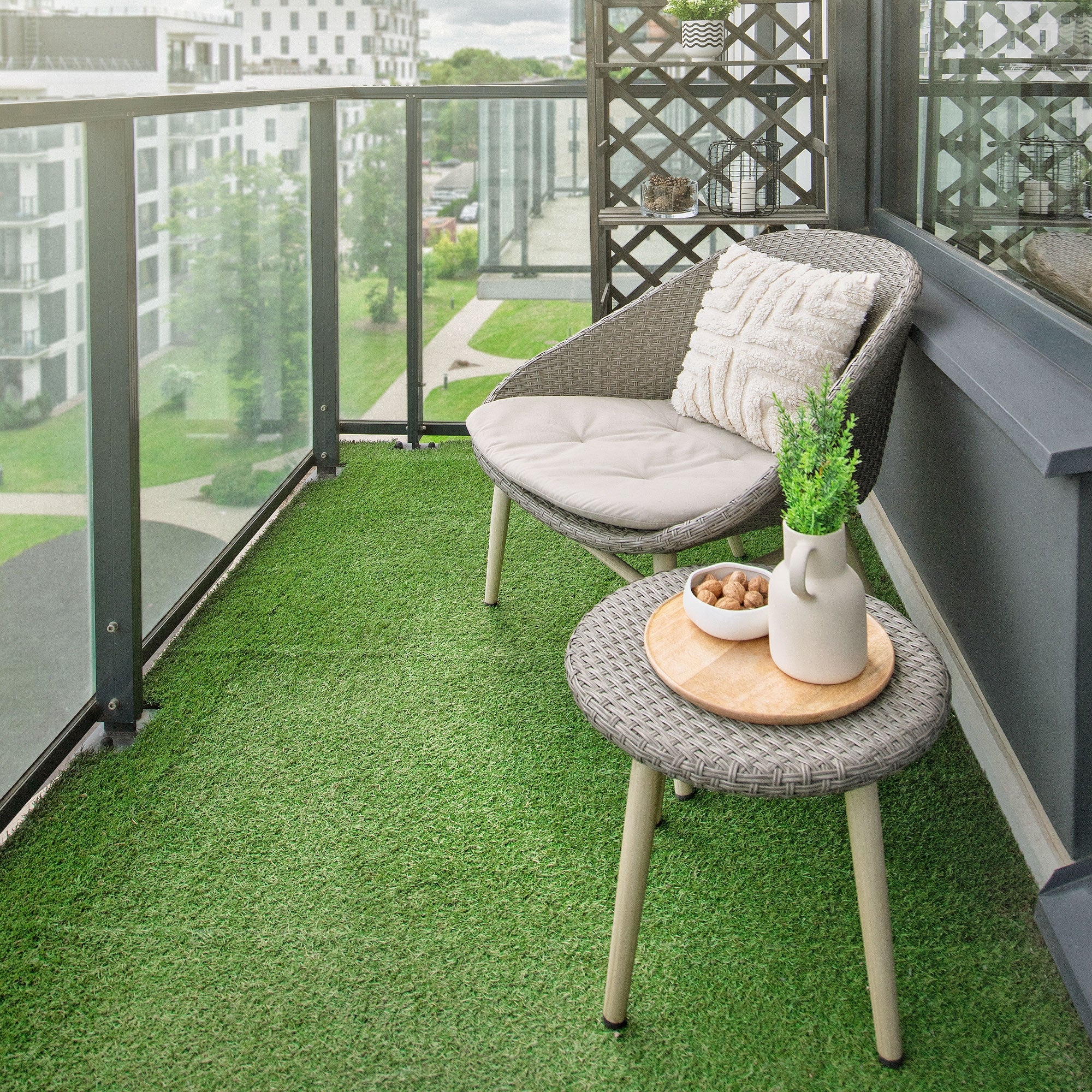 ML-Design plytki z sztucznej trawy 30x30 cm 22 sztuk 2 m² Click System UV odporne trawnikowe podłogowe balkon taras ogród montaż prosty łatwy i szybk