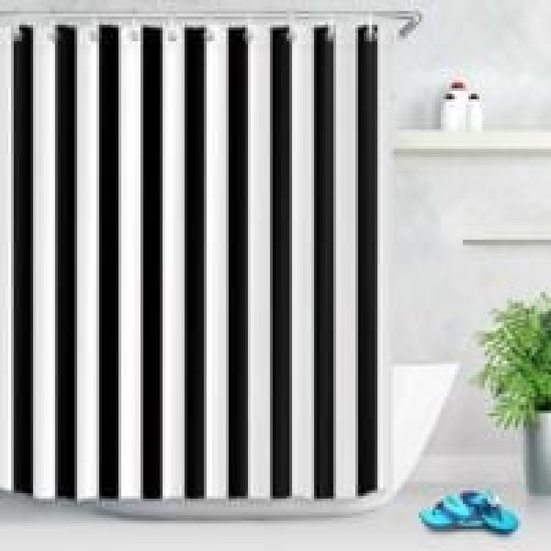 Cortina de ducha negra y blanca, cortina de baño a rayas, tejido de poliéster impermeable 150 x 180 cm, decoración de baño elegante